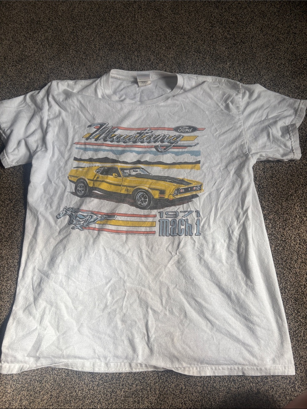 Ford White Short Sleeve Tee with Yellow Mustang Graphic